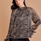 Back Tie Neck Shirring Animal Print Top