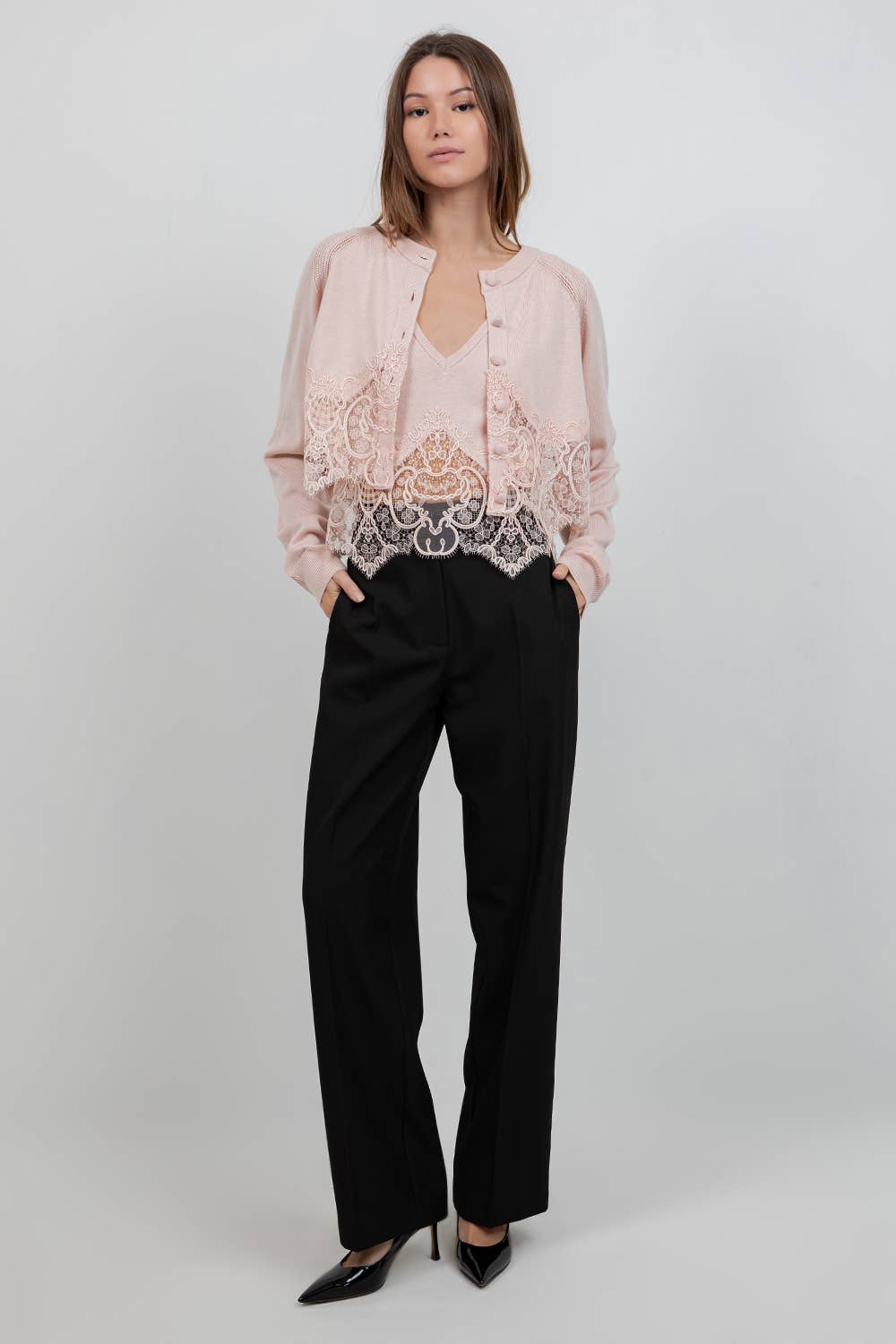 Whiteroom+Cactus - KNITTED SWEATER WITH LACE EDGE DETAILING - CREAM / XS