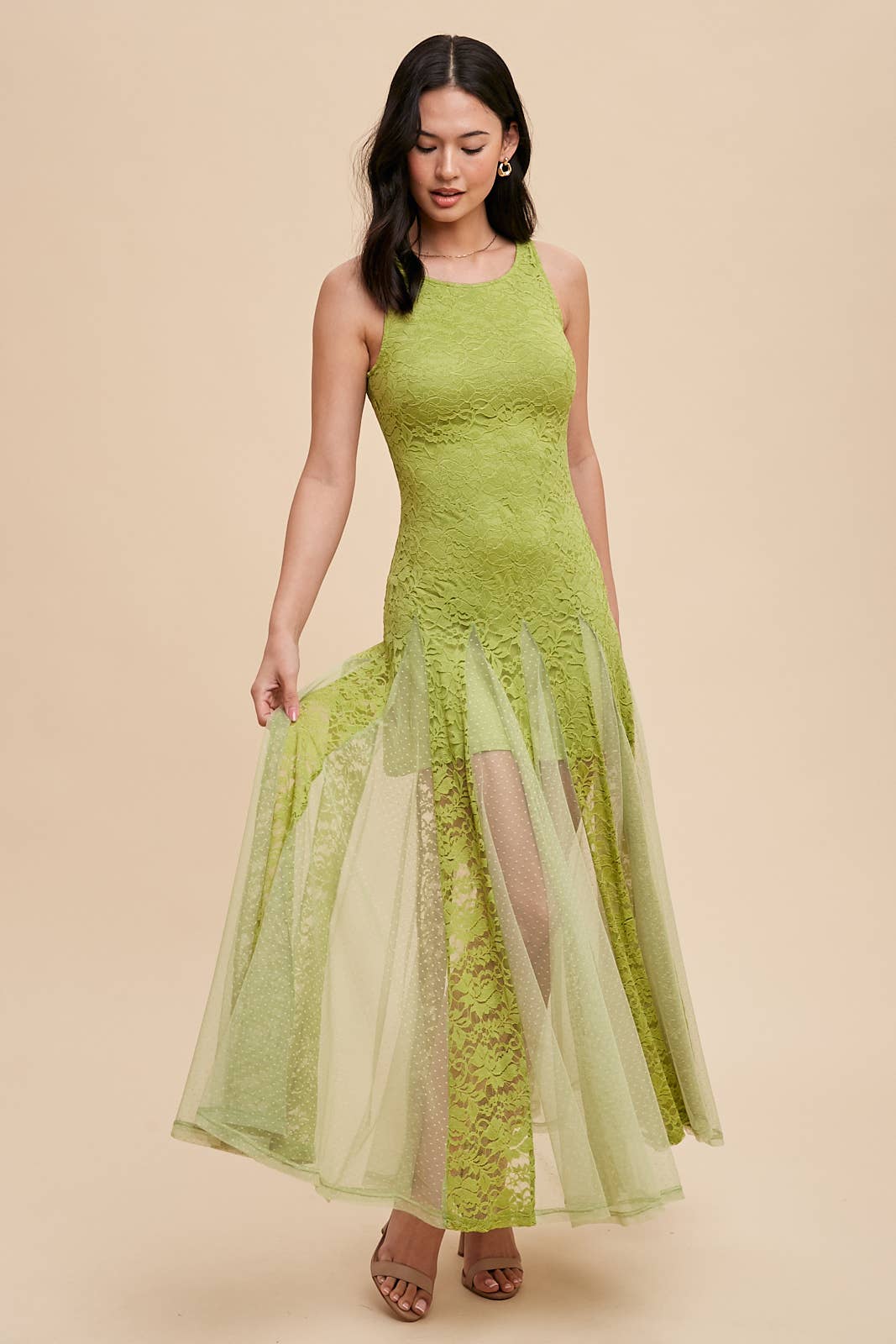 LACE PANELED SLEEVELESS DRESS