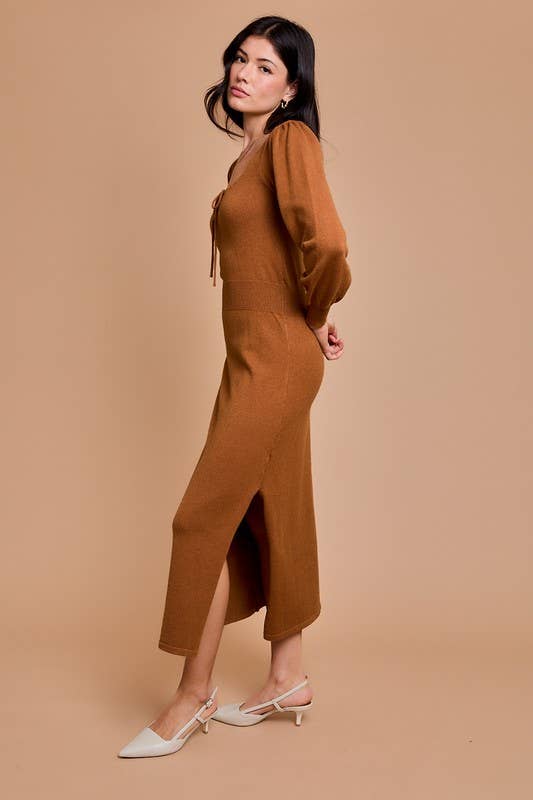 Scooped Neck Slit Knit Dress