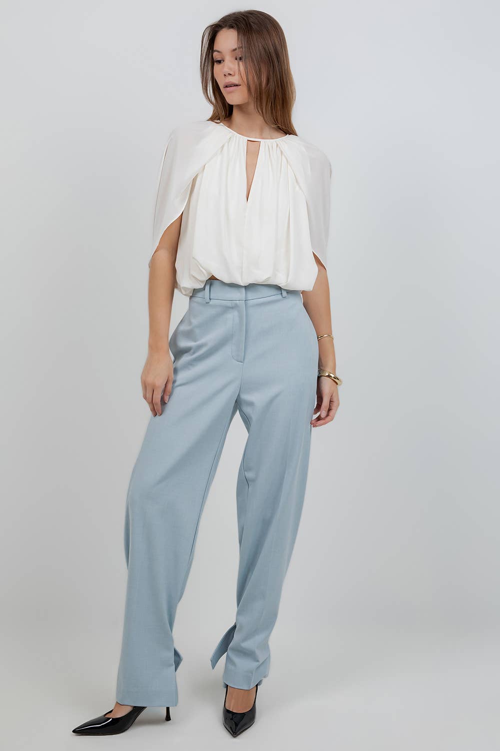 Whiteroom+Cactus - SOFT WOVEN BALLOON TOP WITH CAPE - Ivory / L